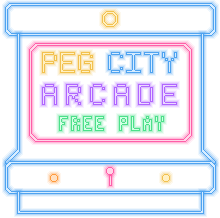 Peg City Arcade neon sign: PEG CITY ARCADE, FREE PLAY